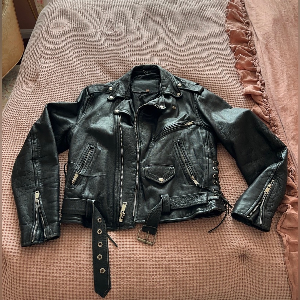 Genuine leather vintage motorcycle jacket.